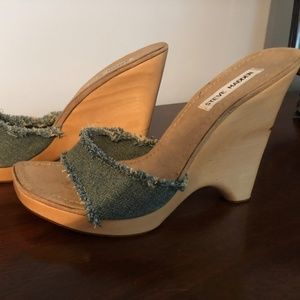Steve Madden frayed denim wedge sandals